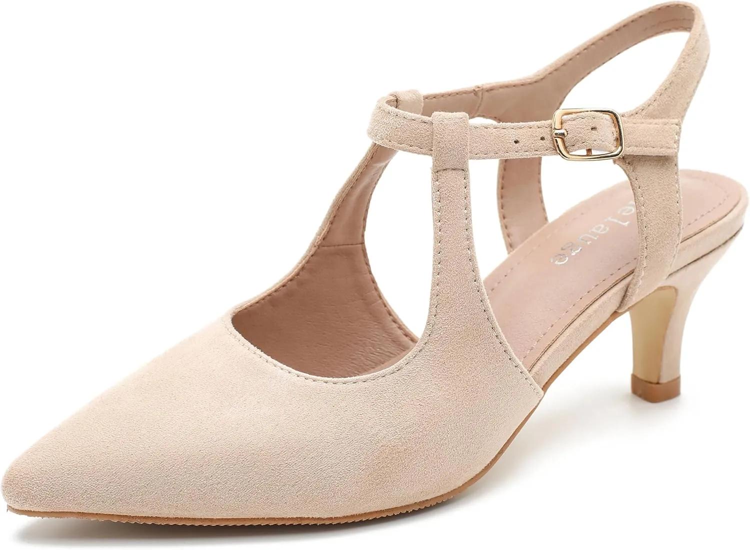 Enelauge Women's Closed Pointed Toe Heels Ankle Strap Pumps Low Kitten Heel Elegant Strappy Comfortable Office Wedding Dressy Bride Prom Shoes