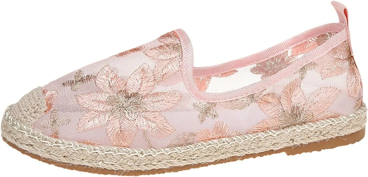 Espadrille Loafers Women Mesh Embroidered Floral Closed Toe Classic Casual Shoes Party Bridal Shoes Summer Dress Sandals