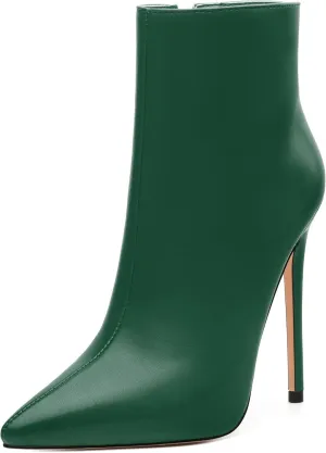 FEMSTEP Ankle Boots for Women Pointed Toe 4.7-Inch High Stiletto Heeled Booties Side Zipper Fashion Short Boots