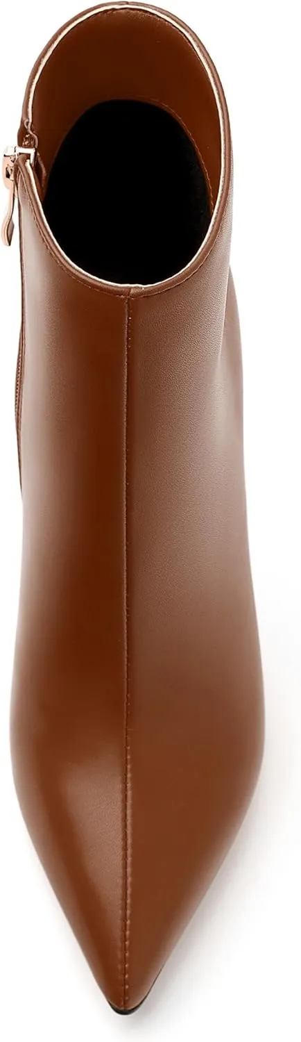 FEMSTEP Ankle Boots for Women Pointed Toe 4.7-Inch High Stiletto Heeled Booties Side Zipper Fashion Short Boots