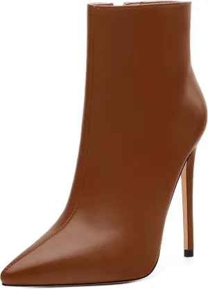 FEMSTEP Ankle Boots for Women Pointed Toe 4.7-Inch High Stiletto Heeled Booties Side Zipper Fashion Short Boots