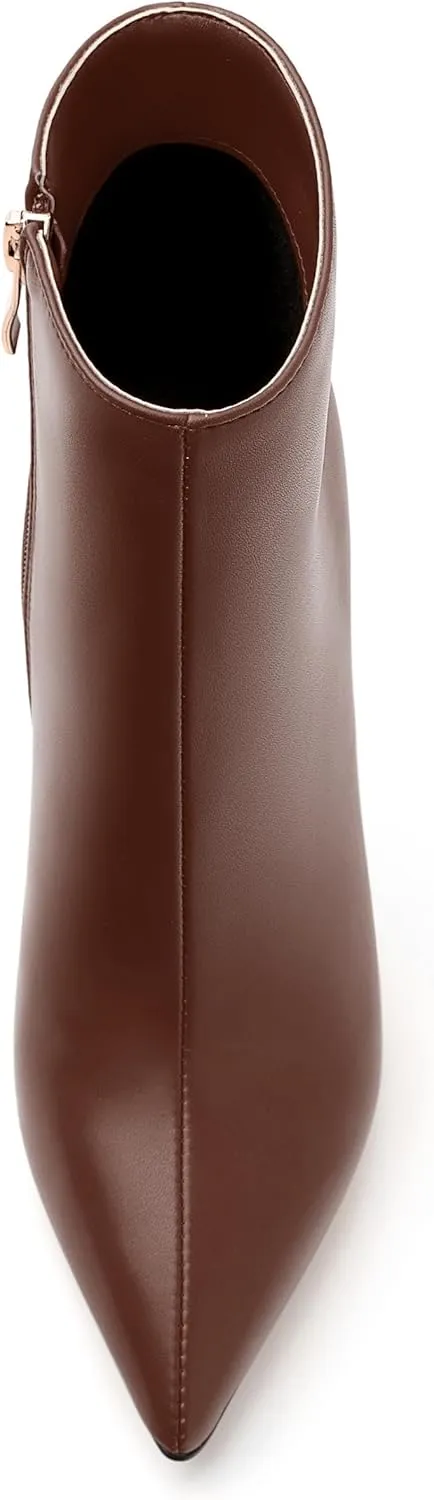 FEMSTEP Ankle Boots for Women Pointed Toe 4.7-Inch High Stiletto Heeled Booties Side Zipper Fashion Short Boots