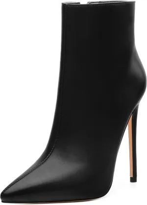 FEMSTEP Ankle Boots for Women Pointed Toe 4.7-Inch High Stiletto Heeled Booties Side Zipper Fashion Short Boots