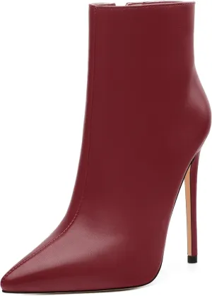 FEMSTEP Ankle Boots for Women Pointed Toe 4.7-Inch High Stiletto Heeled Booties Side Zipper Fashion Short Boots