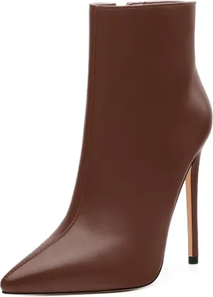 FEMSTEP Ankle Boots for Women Pointed Toe 4.7-Inch High Stiletto Heeled Booties Side Zipper Fashion Short Boots