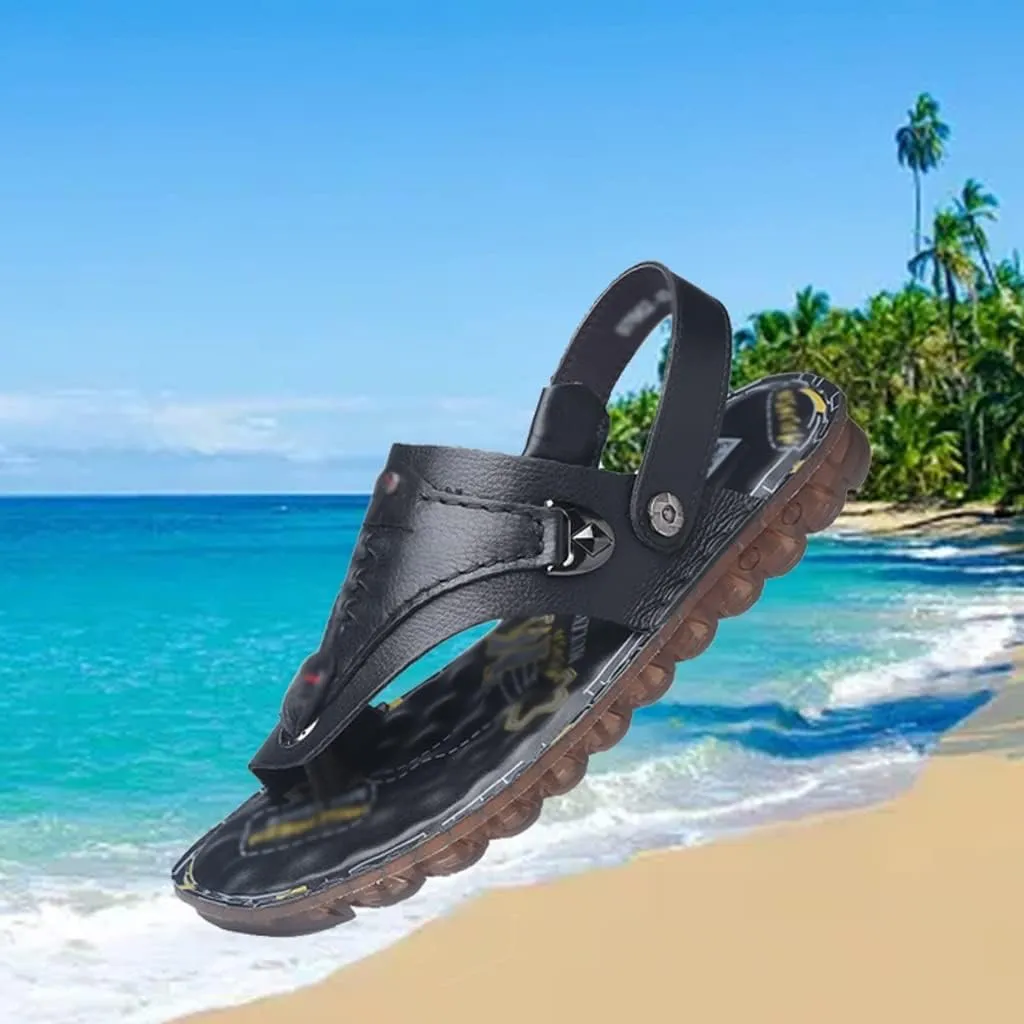 Flip Flops Mens Sandals Slippers Genuine Leather Beach Shoes Men's Trend Soft Casual Men's Non-Slip Two Uses Sandals(38)