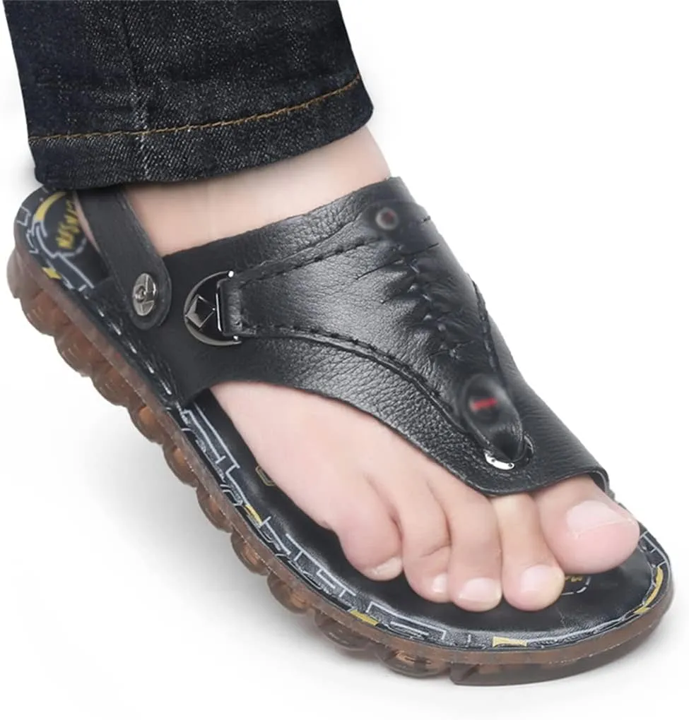 Flip Flops Mens Sandals Slippers Genuine Leather Beach Shoes Men's Trend Soft Casual Men's Non-Slip Two Uses Sandals(38)