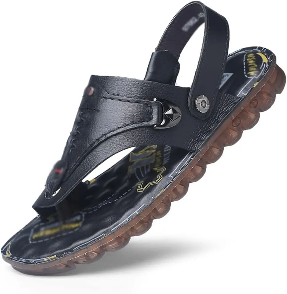 Flip Flops Mens Sandals Slippers Genuine Leather Beach Shoes Men's Trend Soft Casual Men's Non-Slip Two Uses Sandals(38)