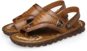 Flip Flops Mens Sandals Slippers Genuine Leather Beach Shoes Men's Trend Soft Casual Men's Non-Slip Two Uses Sandals(40)