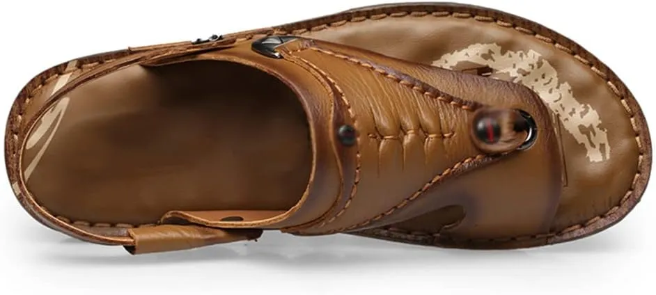 Flip Flops Mens Sandals Slippers Genuine Leather Beach Shoes Men's Trend Soft Casual Men's Non-Slip Two Uses Sandals(40)