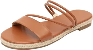 GATUXUS Women's Espadrilles Slip On Flats Sandals Peep Toe Slides Slingback Raffia Sandals Summer Beach Shoes