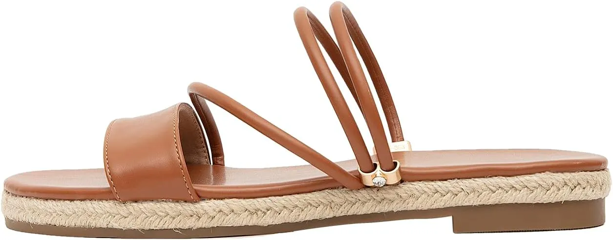 GATUXUS Women's Espadrilles Slip On Flats Sandals Peep Toe Slides Slingback Raffia Sandals Summer Beach Shoes