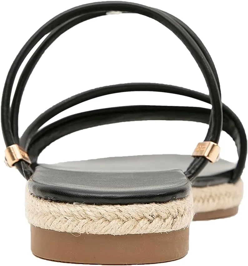 GATUXUS Women's Espadrilles Slip On Flats Sandals Peep Toe Slides Slingback Raffia Sandals Summer Beach Shoes