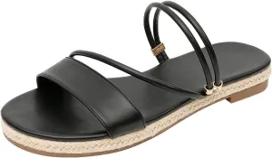 GATUXUS Women's Espadrilles Slip On Flats Sandals Peep Toe Slides Slingback Raffia Sandals Summer Beach Shoes
