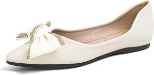 HROYL Women Ballet Flats Bow Ballroom Flats Dress Shoes Work Slip On Moccasins YSX-223-3 Model YSX-223-3