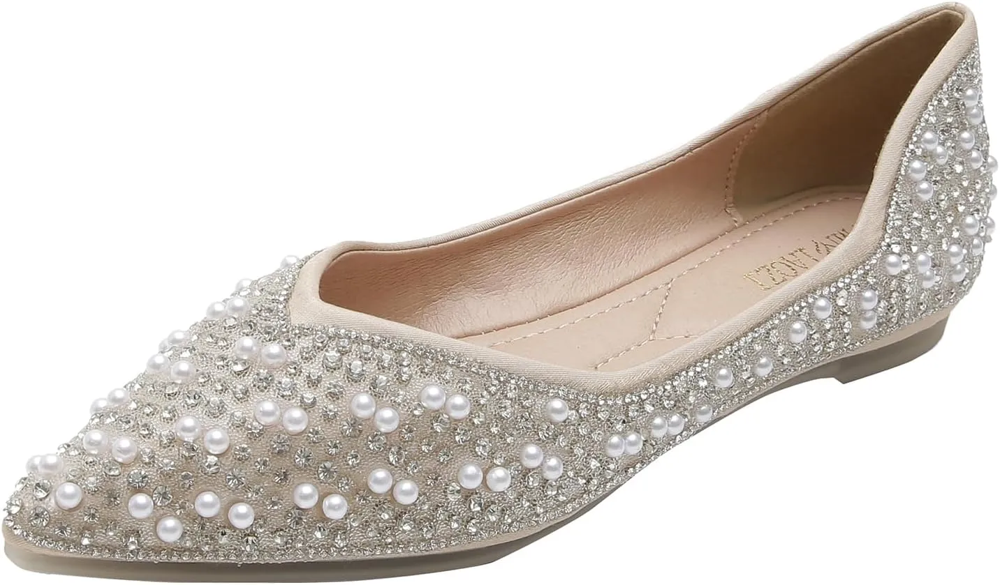 HROYL Women Flats Shoes Rhinestone Wedding Flats Comfort Pointed Toe Ballet Flat Shoe Dress Shoes Sparkly Flats Model YSX-658-162