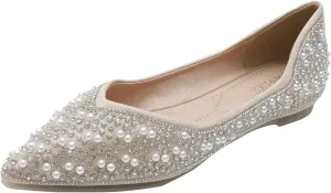 HROYL Women Flats Shoes Rhinestone Wedding Flats Comfort Pointed Toe Ballet Flat Shoe Dress Shoes Sparkly Flats Model YSX-658-162