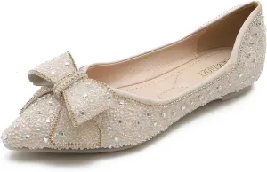 HROYL Women Flats Shoes Rhinestone Wedding Flats Comfort Pointed Toe Ballet Flat Shoe Dress Shoes Sparkly Flats Model YSX-658-167