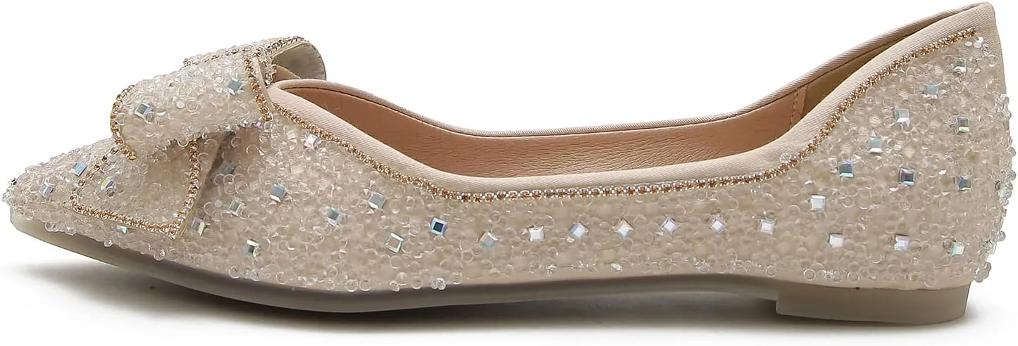HROYL Women Flats Shoes Rhinestone Wedding Flats Comfort Pointed Toe Ballet Flat Shoe Dress Shoes Sparkly Flats Model YSX-658-167