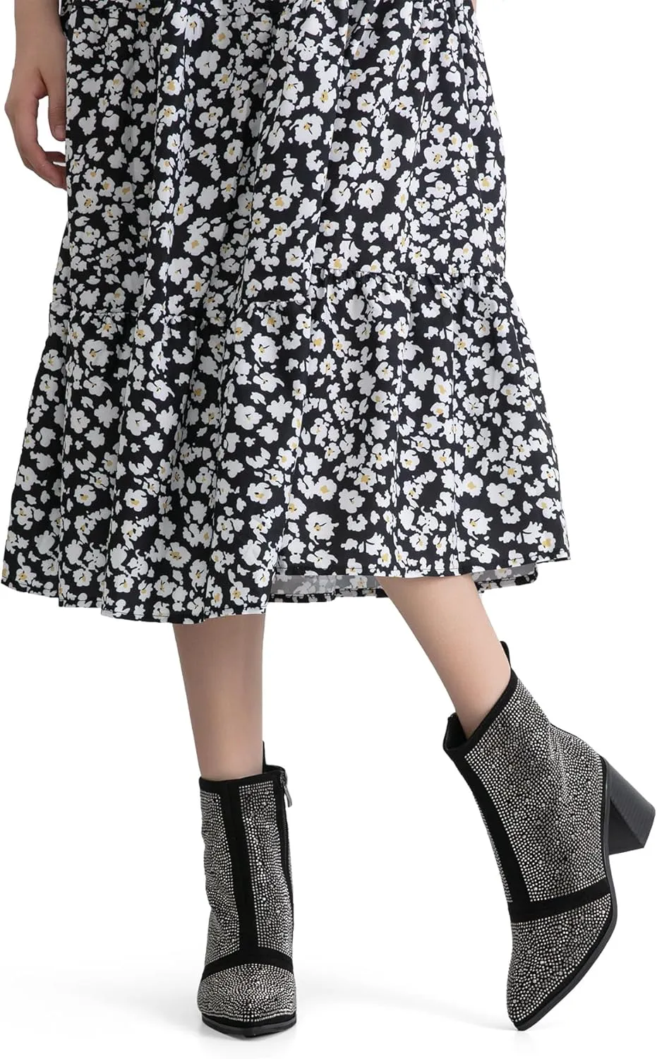 Jeossy Women's Chunky Heeled Ankle Boots, Pointed Toe Stacked Block Heel Booties