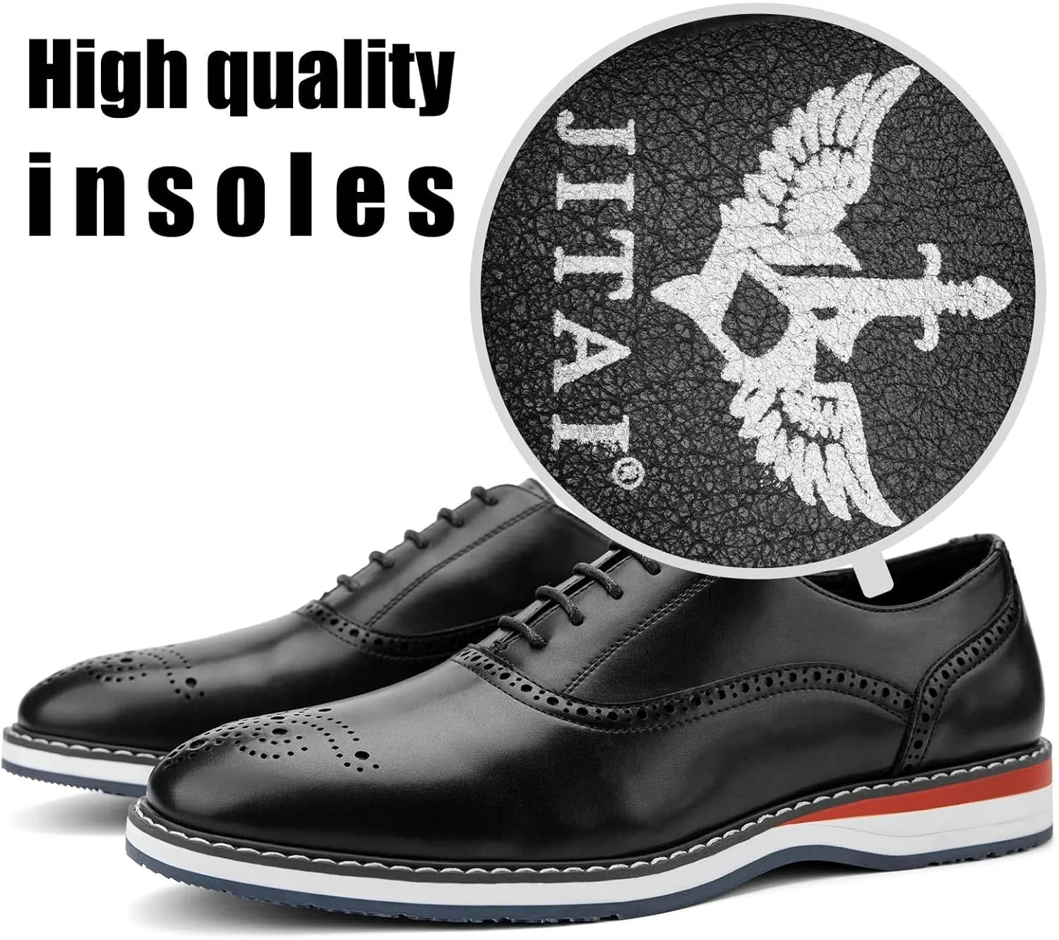 JITAI Men's Oxford Dress Shoes Lightweight Fashion Shoes with Wingtip Brogue & Lace-up Design