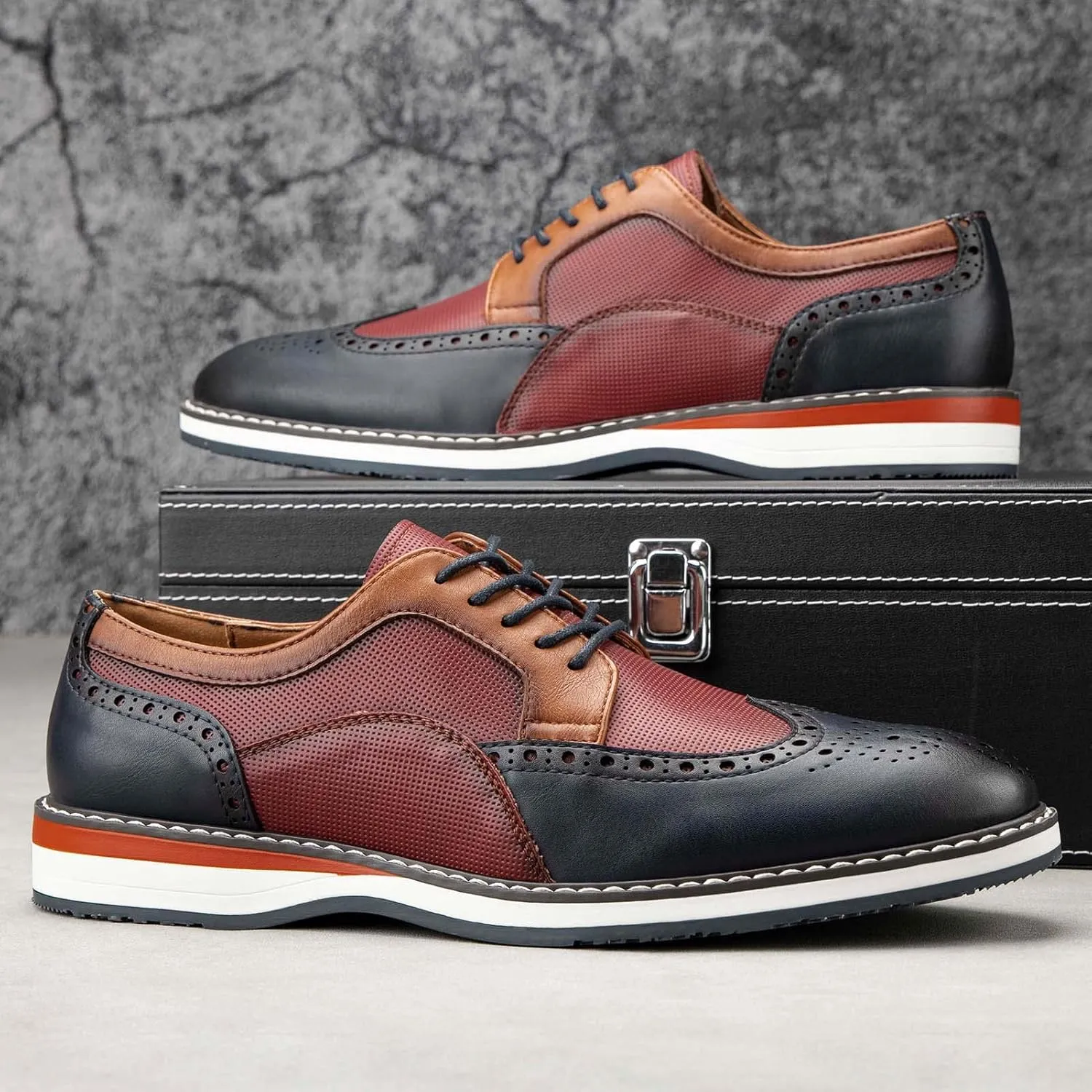 JITAI Men's Oxford Dress Shoes Lightweight Fashion Shoes with Wingtip Brogue & Lace-up Design