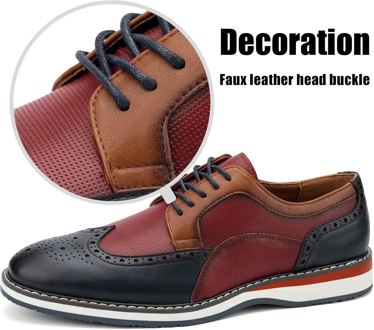 JITAI Men's Oxford Dress Shoes Lightweight Fashion Shoes with Wingtip Brogue & Lace-up Design