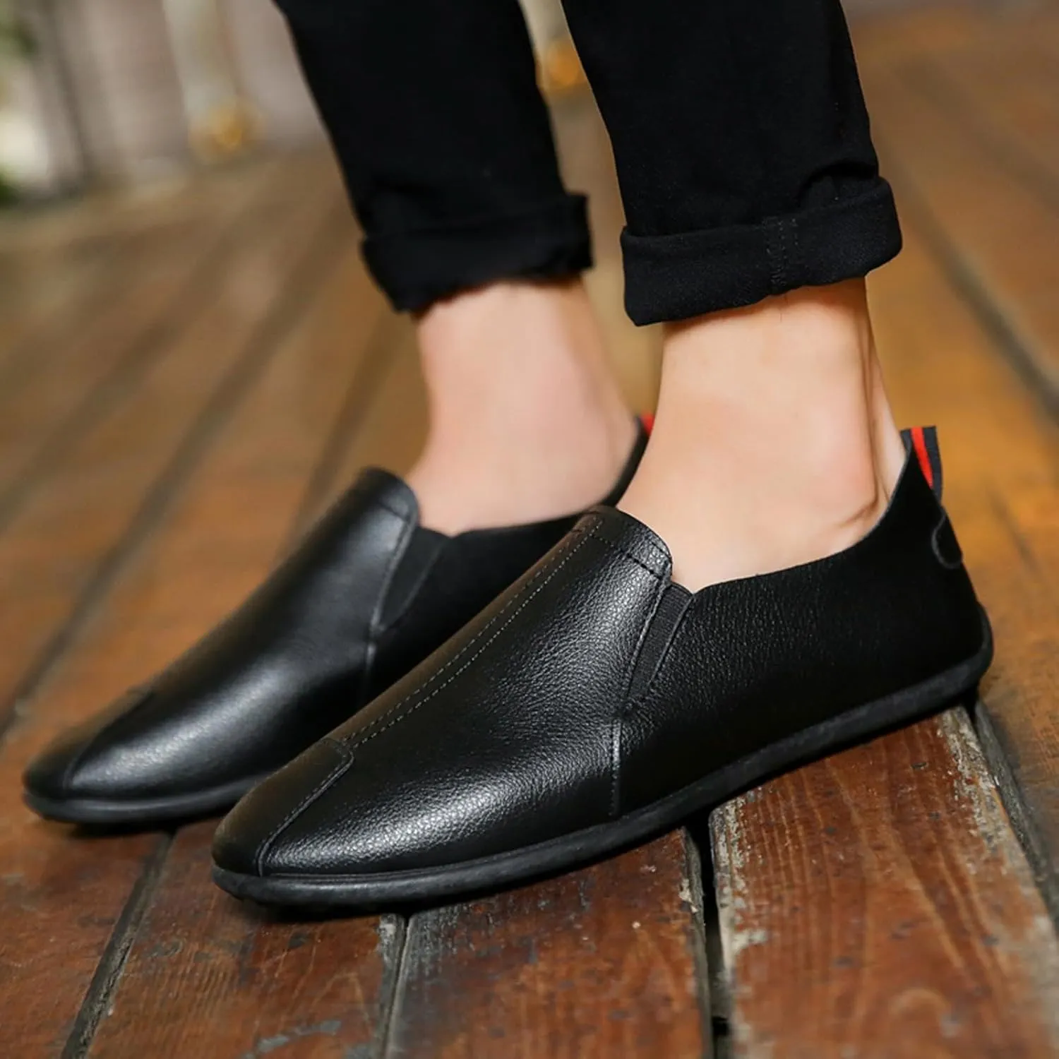 Leisure Men's Four Seasons Non Slip Flat Round Toe Breathable Slip On Lazy Leisure Casual Dress Shoes for Men Size 8 No Slip