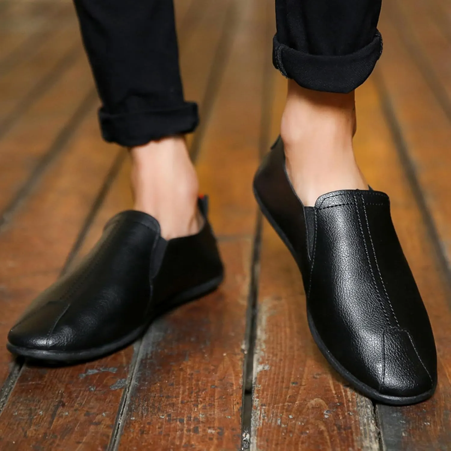 Leisure Men's Four Seasons Non Slip Flat Round Toe Breathable Slip On Lazy Leisure Casual Dress Shoes for Men Size 8 No Slip