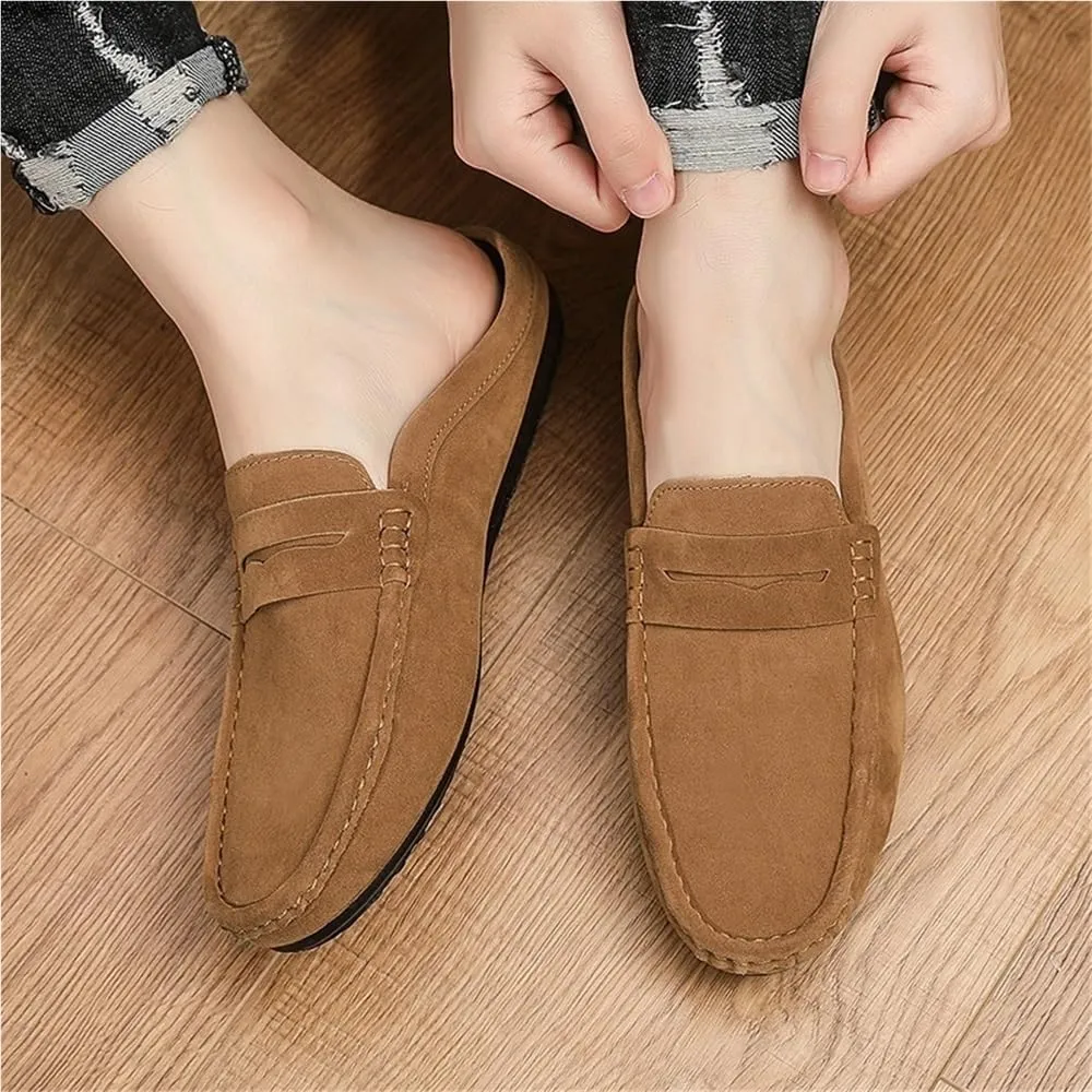 Loafers for Men Anti-Slip Flexible Round Toe Suede Vamp Half Loafers Shoes Comfortable Fashion Slip On