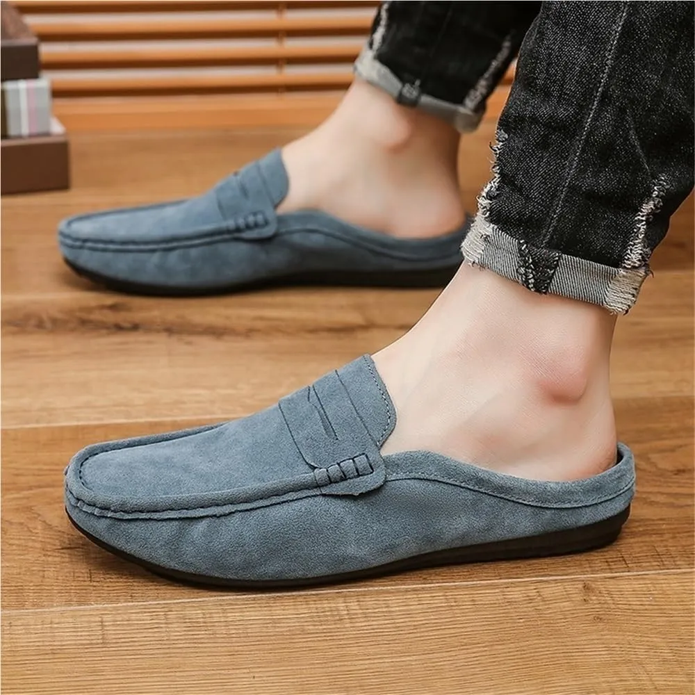 Loafers for Men Anti-Slip Flexible Round Toe Suede Vamp Half Loafers Shoes Comfortable Fashion Slip On