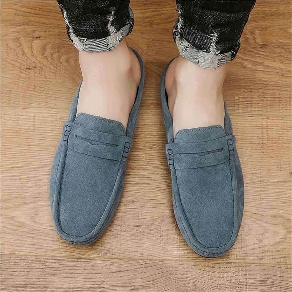 Loafers for Men Anti-Slip Flexible Round Toe Suede Vamp Half Loafers Shoes Comfortable Fashion Slip On