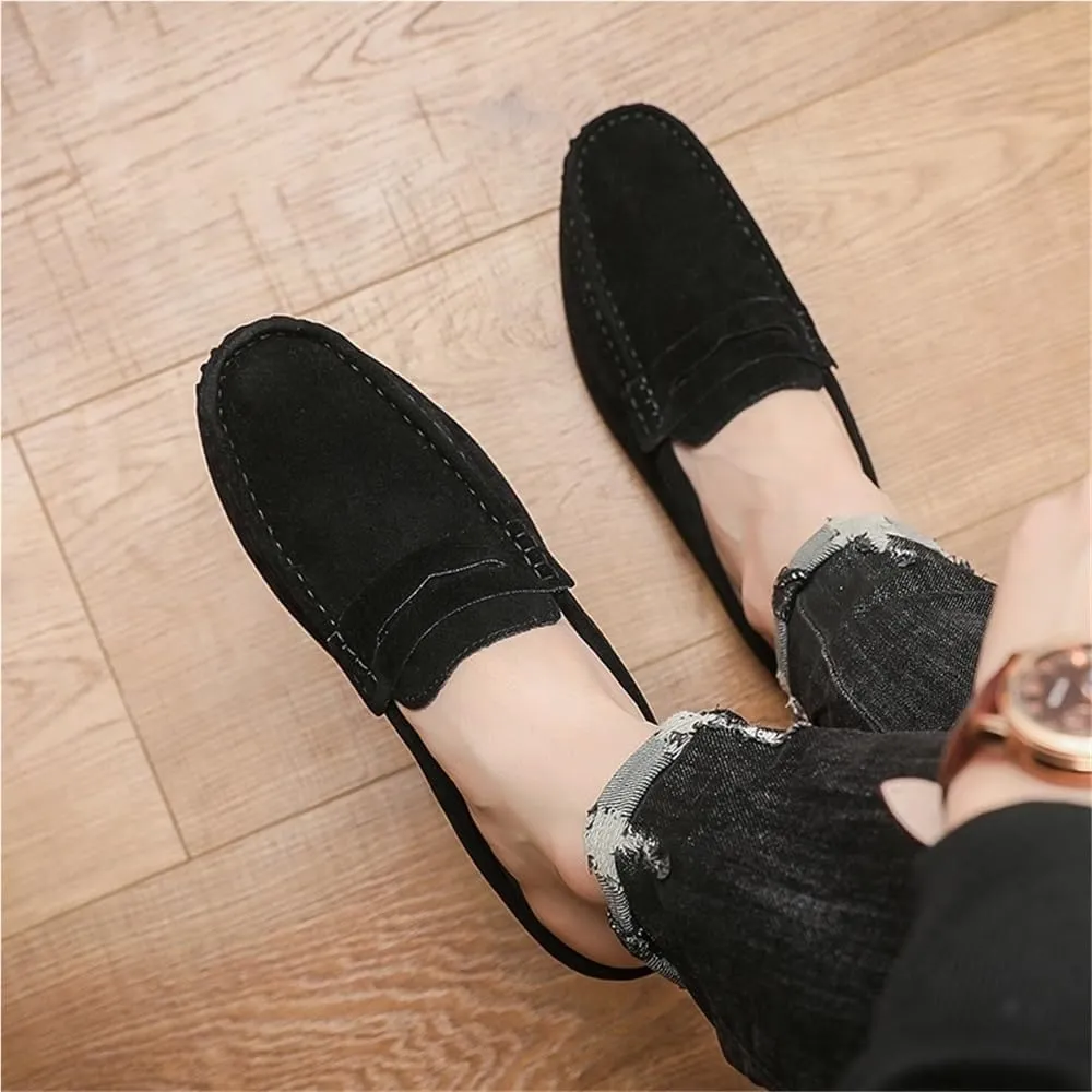 Loafers for Men Anti-Slip Flexible Round Toe Suede Vamp Half Loafers Shoes Comfortable Fashion Slip On