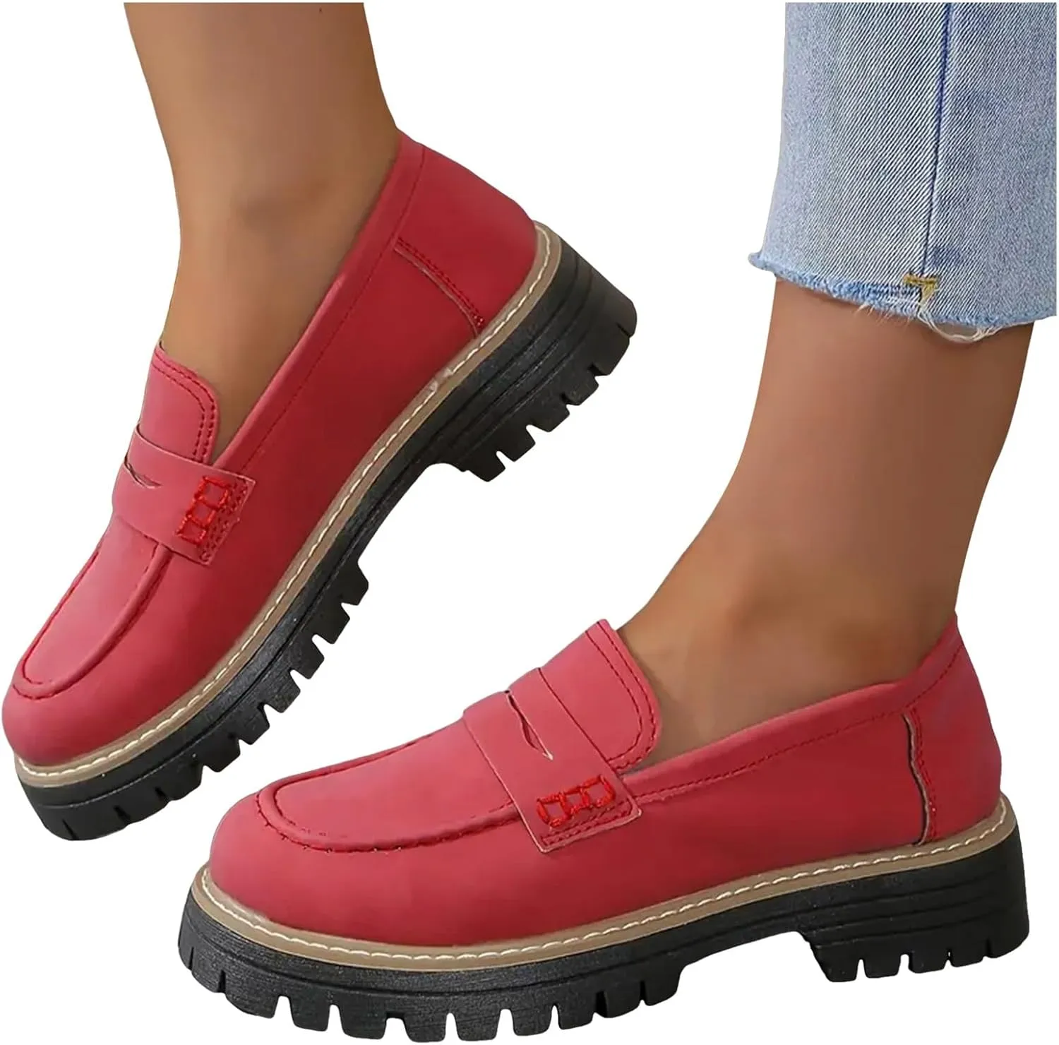 Loafers for Women 2024 Orthoture Walking Shoes Platform Penny Loafers Trendy Dress Work Shoes Wide Width Casual Shoes