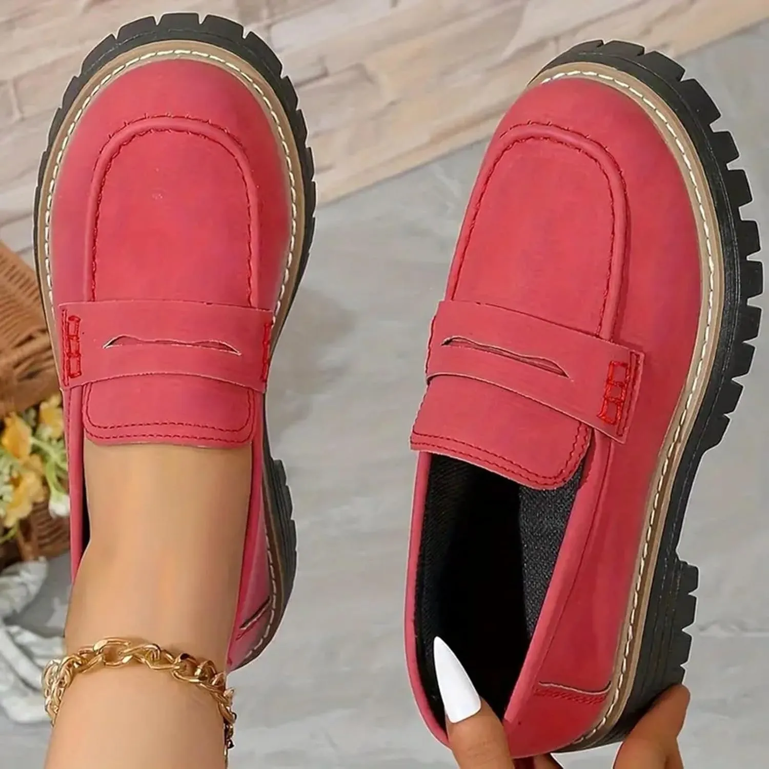 Loafers for Women 2024 Orthoture Walking Shoes Platform Penny Loafers Trendy Dress Work Shoes Wide Width Casual Shoes