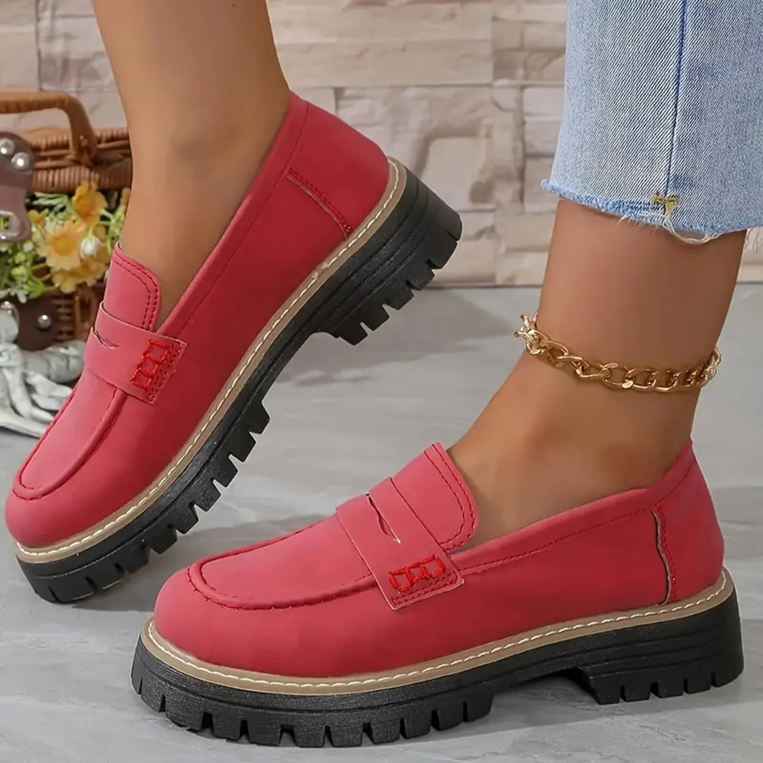 Loafers for Women 2024 Orthoture Walking Shoes Platform Penny Loafers Trendy Dress Work Shoes Wide Width Casual Shoes