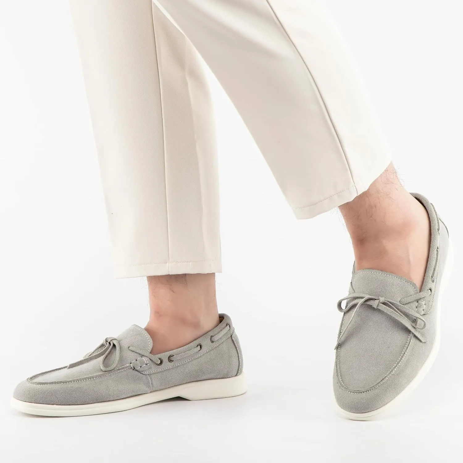 Meijiana Men's Genuine Leather Loafers Slip-On Moccasins Suede Dress Shoes, Lightweight and Breathable with Rubber Sole Stylish Mens Loafers