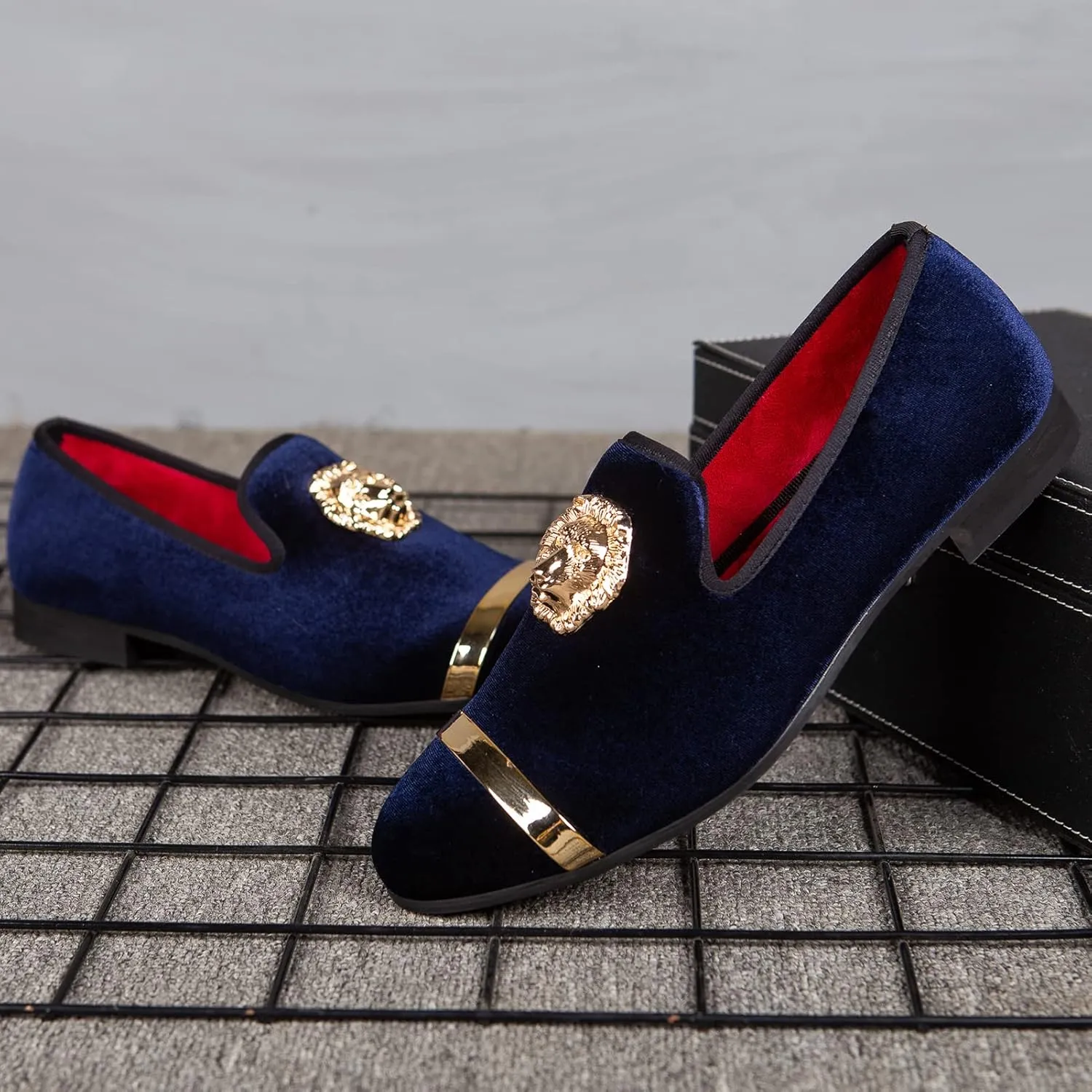 Meijiana Men's Loafers Velvet Shoes Metal Eagle Buckle Wedding Party Smoking Slipper Dress Loafers Shoes for Men