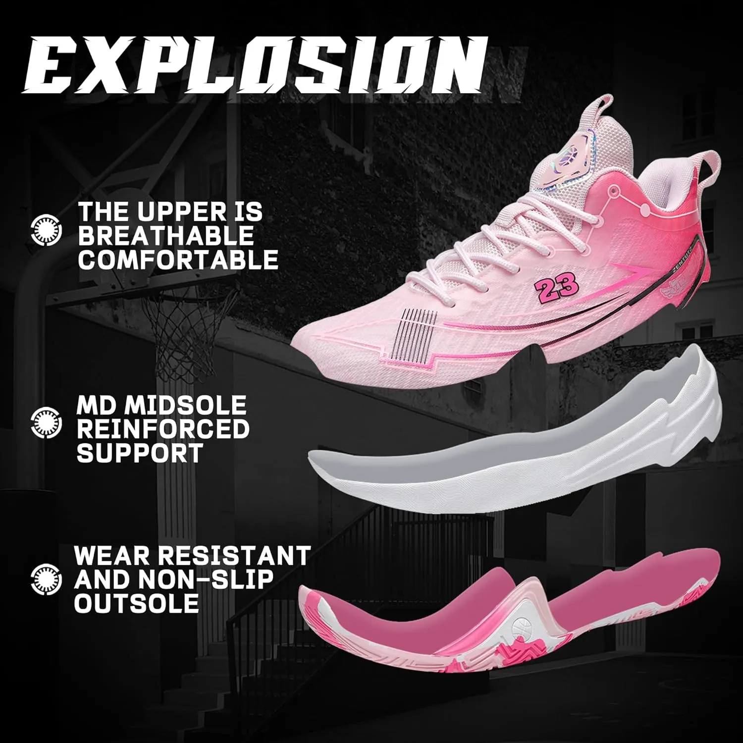Men Basketball Shoes Anti Slip Breathable Fashionable Outdoor Sports Shoes Training Shoes