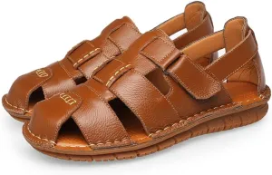 Men Sandals Leather Cowhide Beach Sandals Male Toe Outdoor Men's Casual Shoes(42)