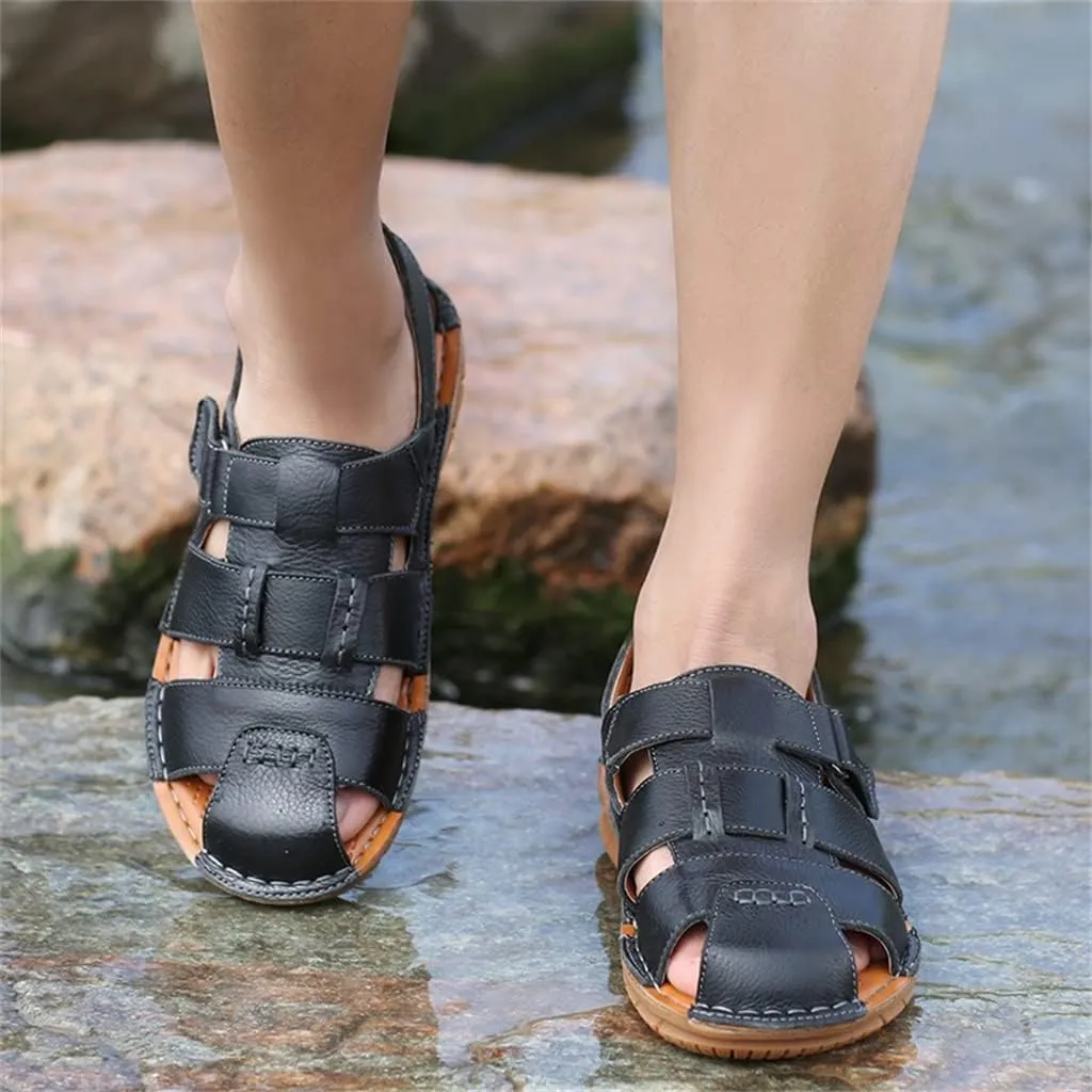 Men Sandals Leather Cowhide Beach Sandals Male Toe Outdoor Men's Casual Shoes(43)