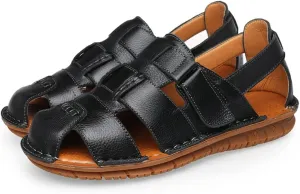 Men Sandals Leather Cowhide Beach Sandals Male Toe Outdoor Men's Casual Shoes(43)