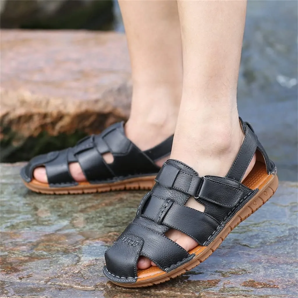 Men Sandals Leather Cowhide Beach Sandals Male Toe Outdoor Men's Casual Shoes(43)