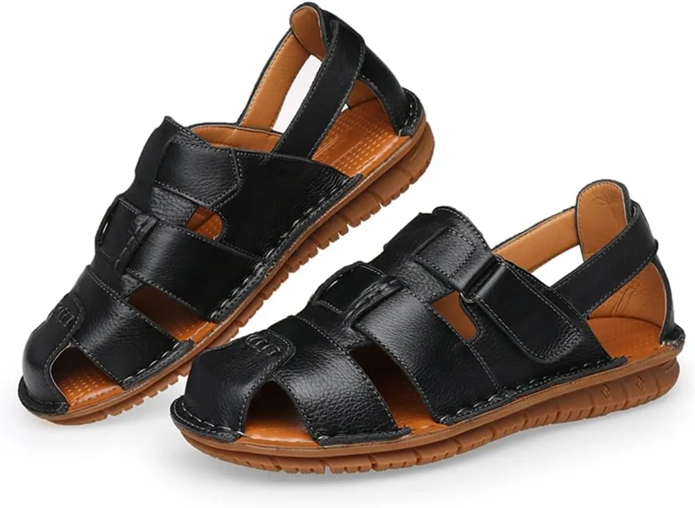 Men Sandals Leather Cowhide Beach Sandals Male Toe Outdoor Men's Casual Shoes(43)