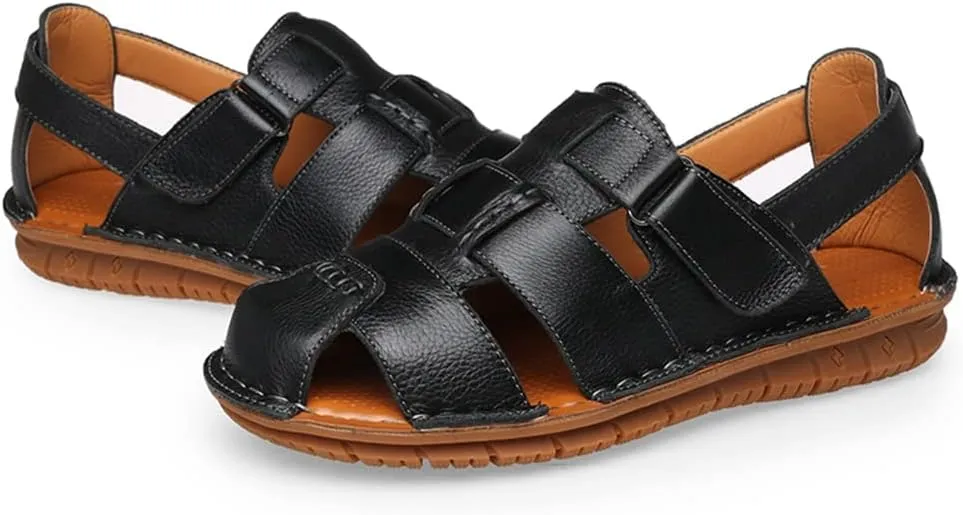 Men Sandals Leather Cowhide Beach Sandals Male Toe Outdoor Men's Casual Shoes(43)