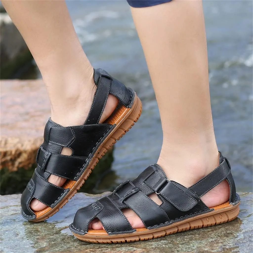 Men Sandals Leather Cowhide Beach Sandals Male Toe Outdoor Men's Casual Shoes(43)