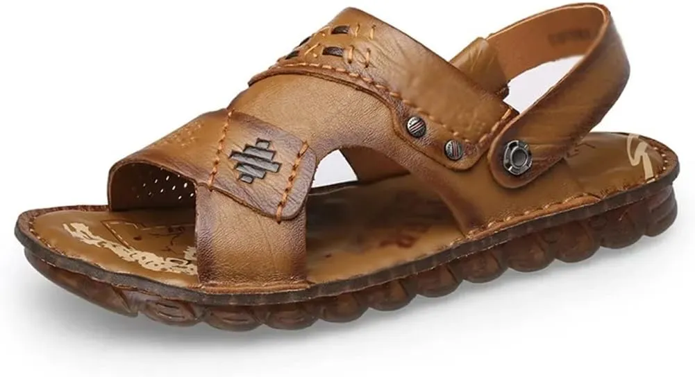 Men Sandals Slippers Genuine Leather Cowhide Male Shoes Outdoor Casual Sandals Beach Shoes(40)