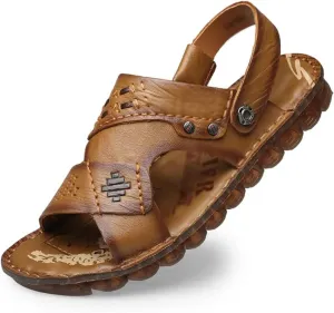 Men Sandals Slippers Genuine Leather Cowhide Male Shoes Outdoor Casual Sandals Beach Shoes(40)
