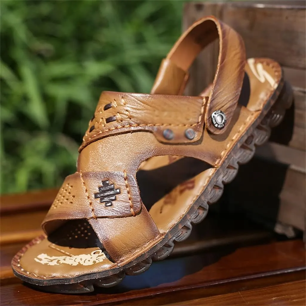 Men Sandals Slippers Genuine Leather Cowhide Male Shoes Outdoor Casual Sandals Beach Shoes(40)