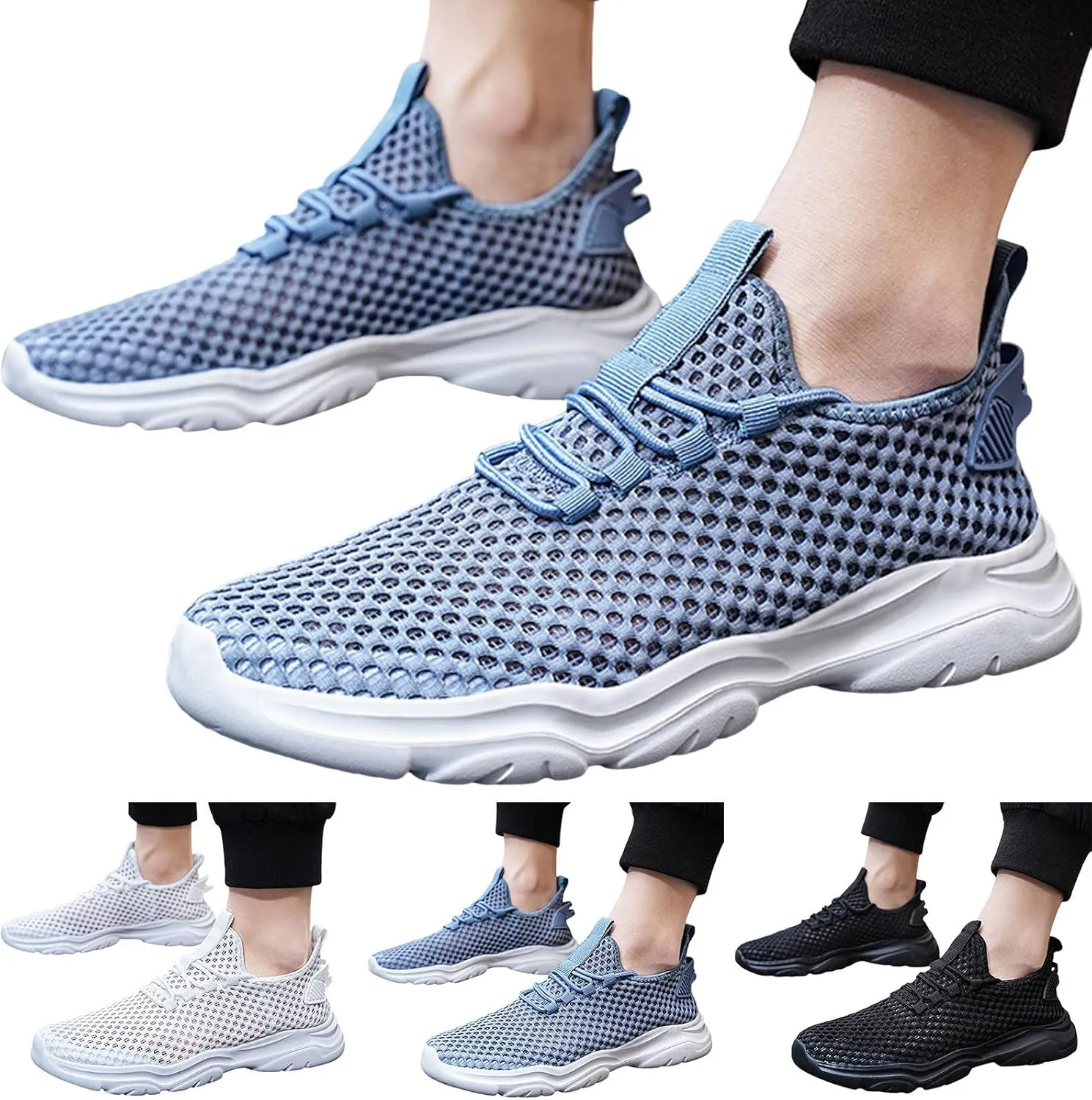 Men Sports Shoes Fashion New Pattern Summer Mesh Hollow Breathable and Comfortable Lightweight Lace Up Sneaker Men